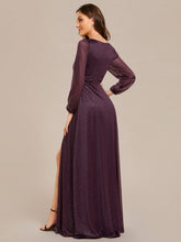 Elegant Glistening Slit Pleated Solid Color V-Neck Evening Dress